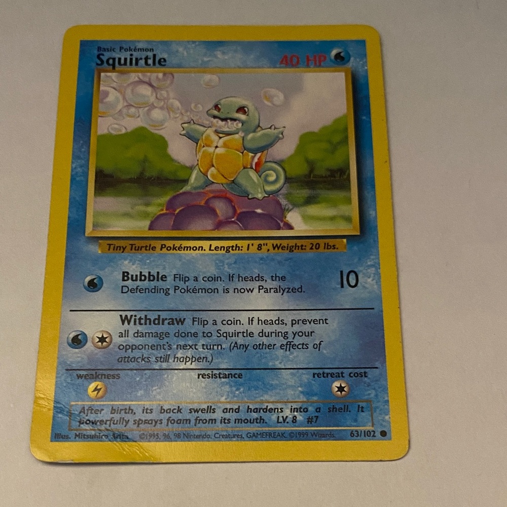 Squirtle Pokemon Card 63/102 Base Set Starter